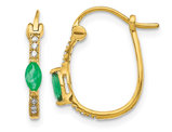 1/5 Carat (ctw) Marquise Emerald Hoop Earrings in 14K Yellow Gold with Accent Diamonds