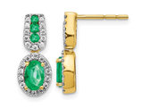 9/10 carat (ctw) Emerald Drop Earrings in 14K Yellow Gold with Diamonds 3/10 carats (ctw)