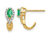 2/5 Carat (ctw) Emerald J-Hoop Earrings in 14K Yellow Gold with Diamonds