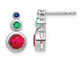 1.40 Carat (ctw) Ruby, Emerald, and Saphhire Dangle Earrings in 14K White Gold