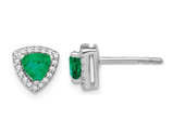 4/5 Carat (ctw) Emerald Earrings in 14K White Gold with Diamonds 1/8 carat (ctw) 