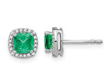 1.55 Carat (ctw) Emerald Earrings in 14K White Gold with Diamonds 1/8 carat (ctw) 