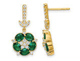 1.60 Carat (ctw) Lab-Created Emerald Flower Earrings in 14K Yellow Gold with Lab-Grown Diamonds