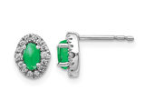 7/10 Carat (ctw) Cabochon Emerald Halo Solitaire Earrings in 14K White Gold with Diamonds