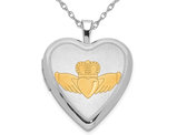 Sterling Silver Claddagh Heart Locket Pendant Necklace with Chain