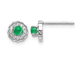 2/5 Carat (ctw) Cabochon Emerald Button Earrings in 14K White Gold with Diamonds