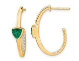 1.25 Carat (ctw) Lab-Created Trillion Emerald J-Hoop Earrings in 14K Yellow Gold with Diamonds