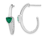 1.25 Carat (ctw) Lab-Created Trillion Emerald J-Hoop Earrings in 14K White Gold with Diamonds