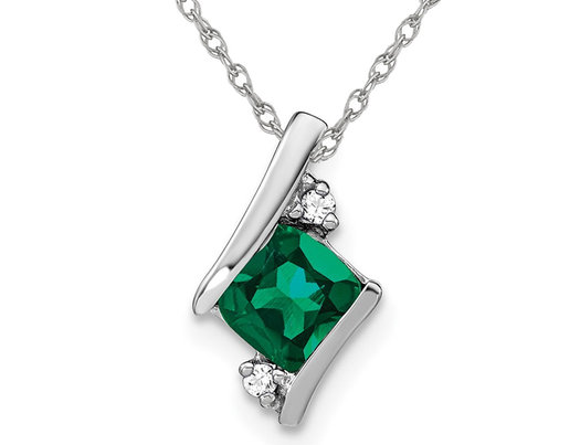 1/2 Carat (ctw) Lab-Created Emerald Pendant Necklace in Sterling Silver with Chain