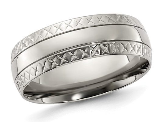 Men's Titanium Criss Cross Grooved Wedding Band Ring 7mm