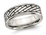 Men's Stainless Steel 7.5mm Antiqued & Polished Brick Band Ring