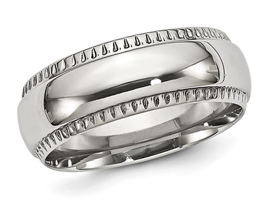 Men's 8mm Textured Edge Stainless Steel Wedding Band Ring