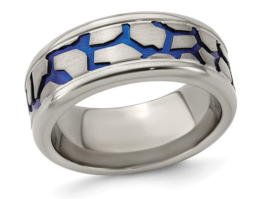 Mens Titanium Blue Adonized Double Grove 9m Band Ring