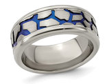 Mens Titanium Blue Adonized Double Grove 9m Band Ring