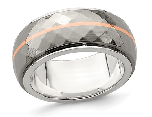 Men's 10mm Titanium Wedding Band Ring with 14k Rose Strip