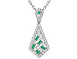 1/4 Carat (ctw) Emerald Drop Pendant Necklace in 14K White Gold with Diamonds and Chain