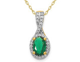 3/4 Carat (ctw) Natural Emerald Halo Twist Pendant Necklace in 14K Yellow Gold with Chain and Diamonds 1/8 Carat (ctw)