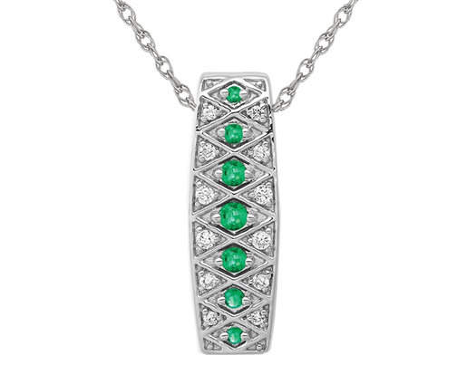 3/10 Carat (ctw) Lab-Created Emerald Drop Pendant Necklace in 14K White Gold with Lab-Grown Diamonds and Chain