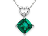 1.60 Carat (ctw) Lab-Created Emerald Heart Pendant Necklace in 14K White Gold r with Chain