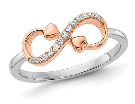 14K White and Rose Gold Infinity Heart Ring with Accent Diamonds