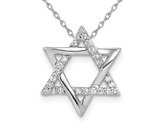 14K White Gold Star Of David Pendant Necklace with Diamonds 1/8 Carat (ctw) with Chain