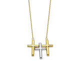 10K Yellow and White Gold Polished 3-Cross Necklace