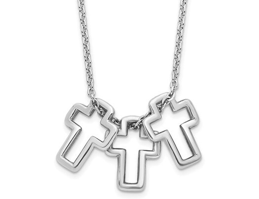 Polished Sterling Silver 3-Cross Necklace