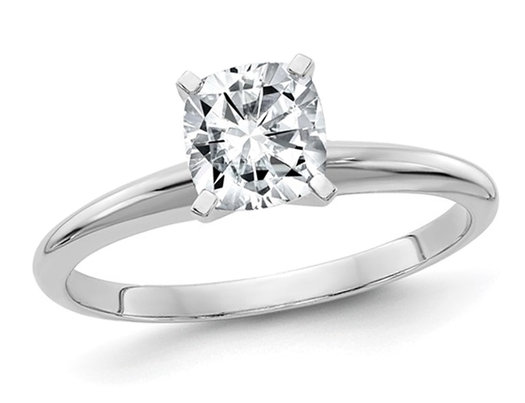 3/4 Carat (Color G-H-I) Cushion-Cut Synthetic Moissanite Solitaire Engagement Ring 14K White Gold