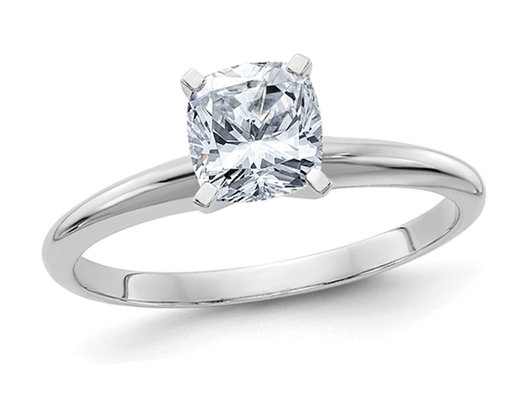 3/5 Carat (ctw color D-E) Cushion-Cut Synthetic Moissanite Solitaire Engagement Ring 14K White Gold