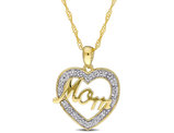 Accent Diamond Mom Heart Pendant Necklace in 10k Yellow Gold with Chain
