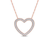 1/4 Carat (ctw I1-I2) Diamond Heart Pendant Necklace in 14K Rose Pink Gold with Chain