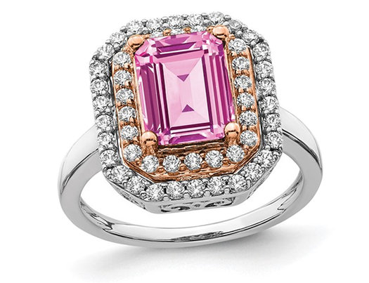 2.30 Carat (ctw) Lab-Created Pink Sapphire Engagement Ring in 14K White Gold with Lab Grown Diamonds (SIZE 7)