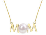 7-7.5MM Freshwater Cultured Pearl MOM Pendant Necklace in 10K Yellow Gold with Chain