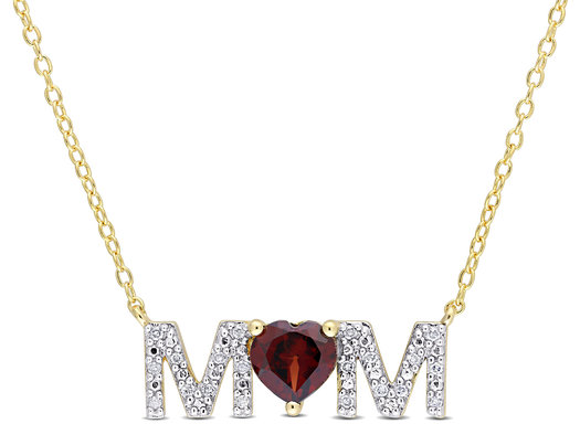 4/5 Carat (ctw) Garnet MOM Pendant Necklace in Yellow Plated Silver with Chain