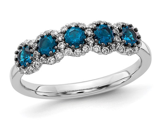 3/4 Carat (ctw) Blue & White Diamond Ring in 14K White Gold