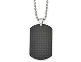 Men's Black Carbon Fiber Dog Tag Pendant Necklace in Stainless Steel with Chain