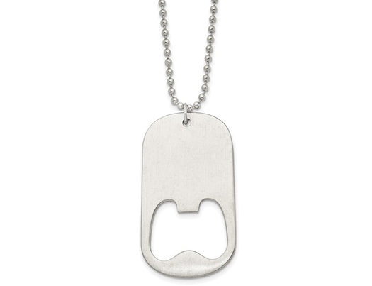 Mens Stainless Steel Bottle Opener Dogtag Pendant Necklace with Chain