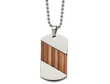 Men's Dog Tag Pendant Necklace with Rosewood Inlay in Titanium with Chain