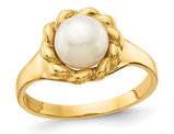 14K Yellow Gold 6-7mm Freshwater Cultured White Pearl Ring