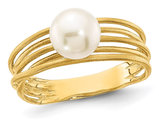 14K Yellow Gold 7-8mm Freshwater Cultured White Pearl Ring