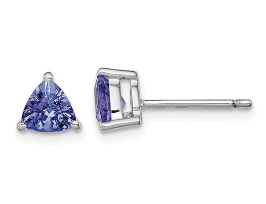 1.00 Carat (ctw) Trillian Tanzanite Solitaire Stud Earrings in Sterling Silver