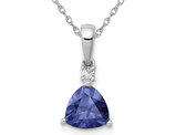 9/10 Carat (ctw) Tanzanite Trillian Drop Pendant Necklace in 14K White Gold with Chain