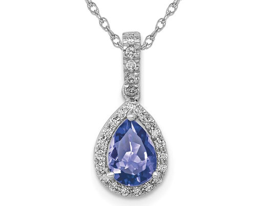 3/4 Carat (ctw) Tanzanite Drop Pendant Necklace in 14K White Gold with Chain