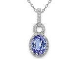 9/10 Carat (ctw) Tanzanite Oval Halo Pendant Necklace in 14K White Gold with Chain with Diamonds