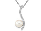 7-8mm White Saltwater Akoya Pearl Pendant Necklace in 14K White Gold with Chain