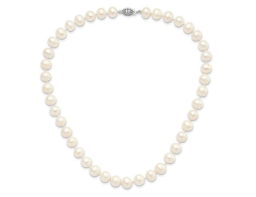 Sterling Silver 9-10mm White Freshwater Cultured Pearl Necklace (16 Inches)