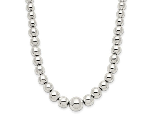 Sterling Silver Polished Beaded Necklace 18 Inches
