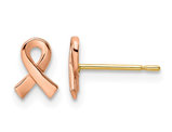 14K Rose Pink Gold Ribbon Awareness Post Earrings