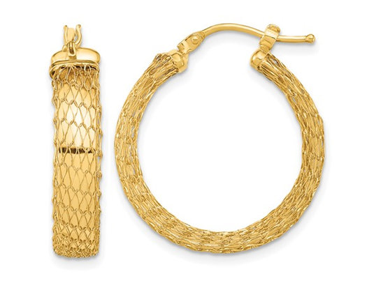 14k White Gold Textured Hoop Earrings 