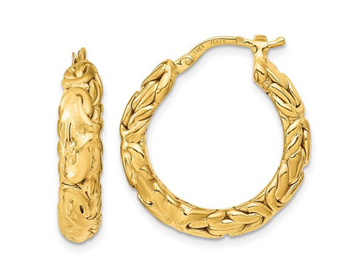 14K Yellow Gold Polished Textured Hoop Earrings (4/5 Inch 3mm thick)